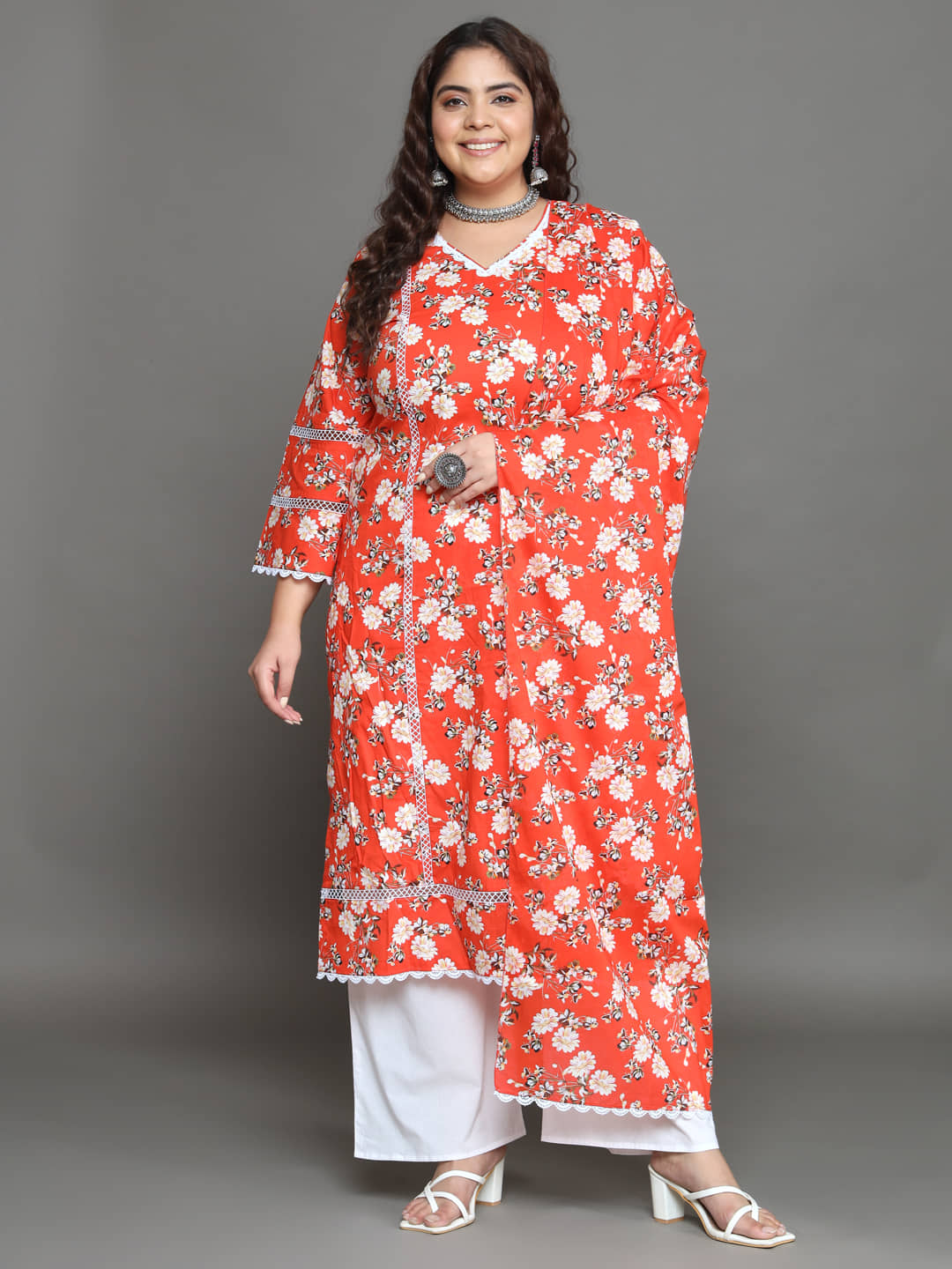 Tissu Cotton Printed Kurti With Palazzo Women's Stitched Salwar Suit - Orange ( Pack of 1 )