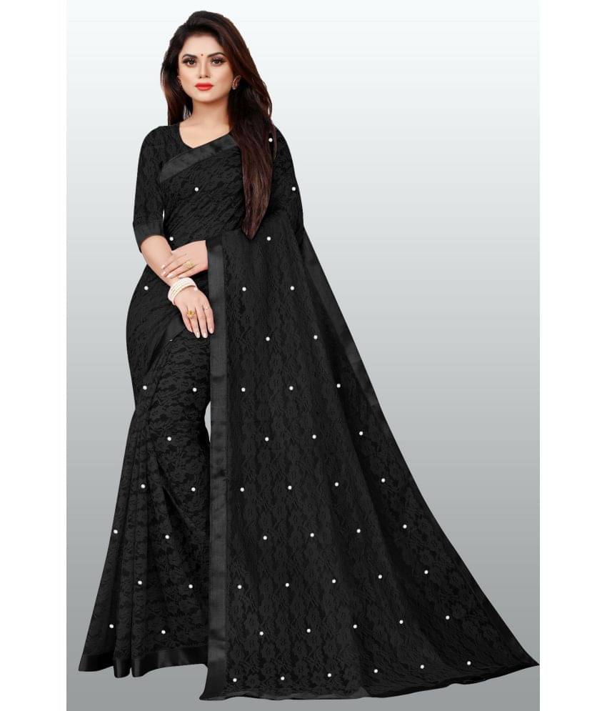 VANRAJ CREATION Net Self Design Saree With Unstitched Blouse Piece ( Black ) VANRAJ CREATION Net Self Design Saree With Unstitched Blouse Piece ( Black )