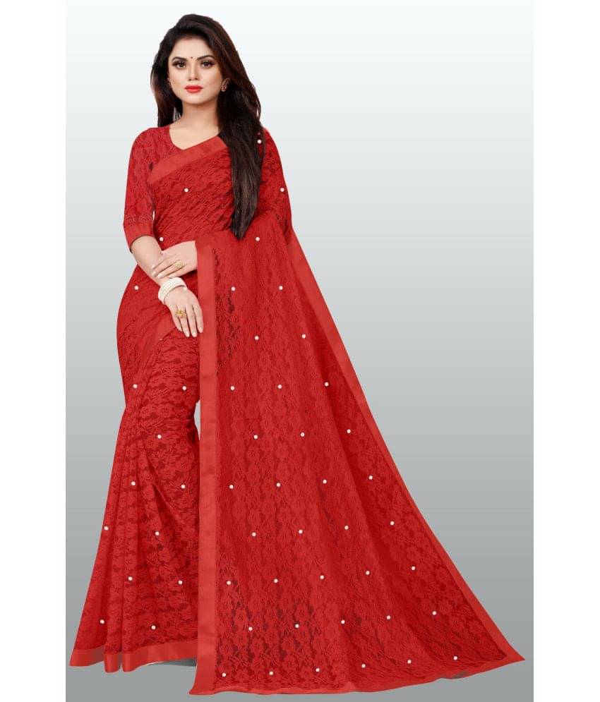 VANRAJ CREATION Net Self Design Saree With Unstitched Blouse Piece ( Red ) VANRAJ CREATION Net Self Design Saree With Unstitched Blouse Piece ( Red )