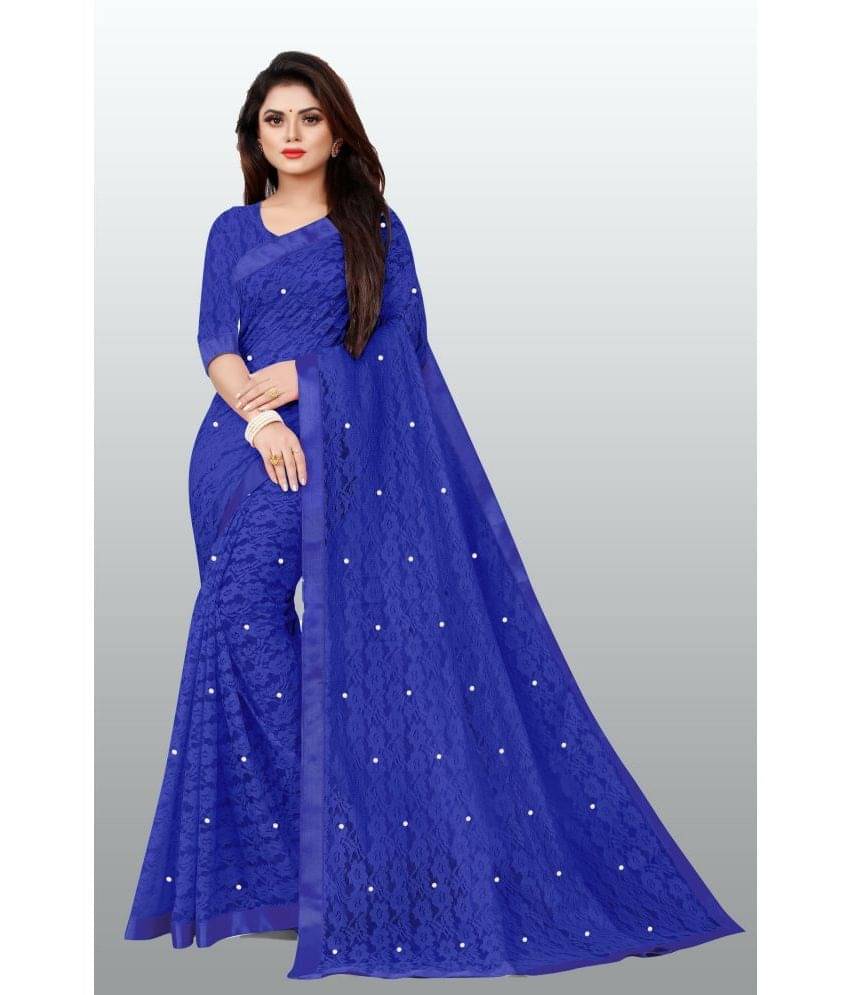 VANRAJ CREATION Net Self Design Saree With Unstitched Blouse Piece ( Blue ) VANRAJ CREATION Net Self Design Saree With Unstitched Blouse Piece ( Blue )