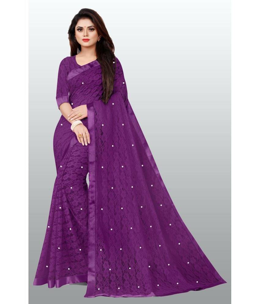 VANRAJ CREATION Net Self Design Saree With Unstitched Blouse Piece ( Purple ) VANRAJ CREATION Net Self Design Saree With Unstitched Blouse Piece ( Purple )