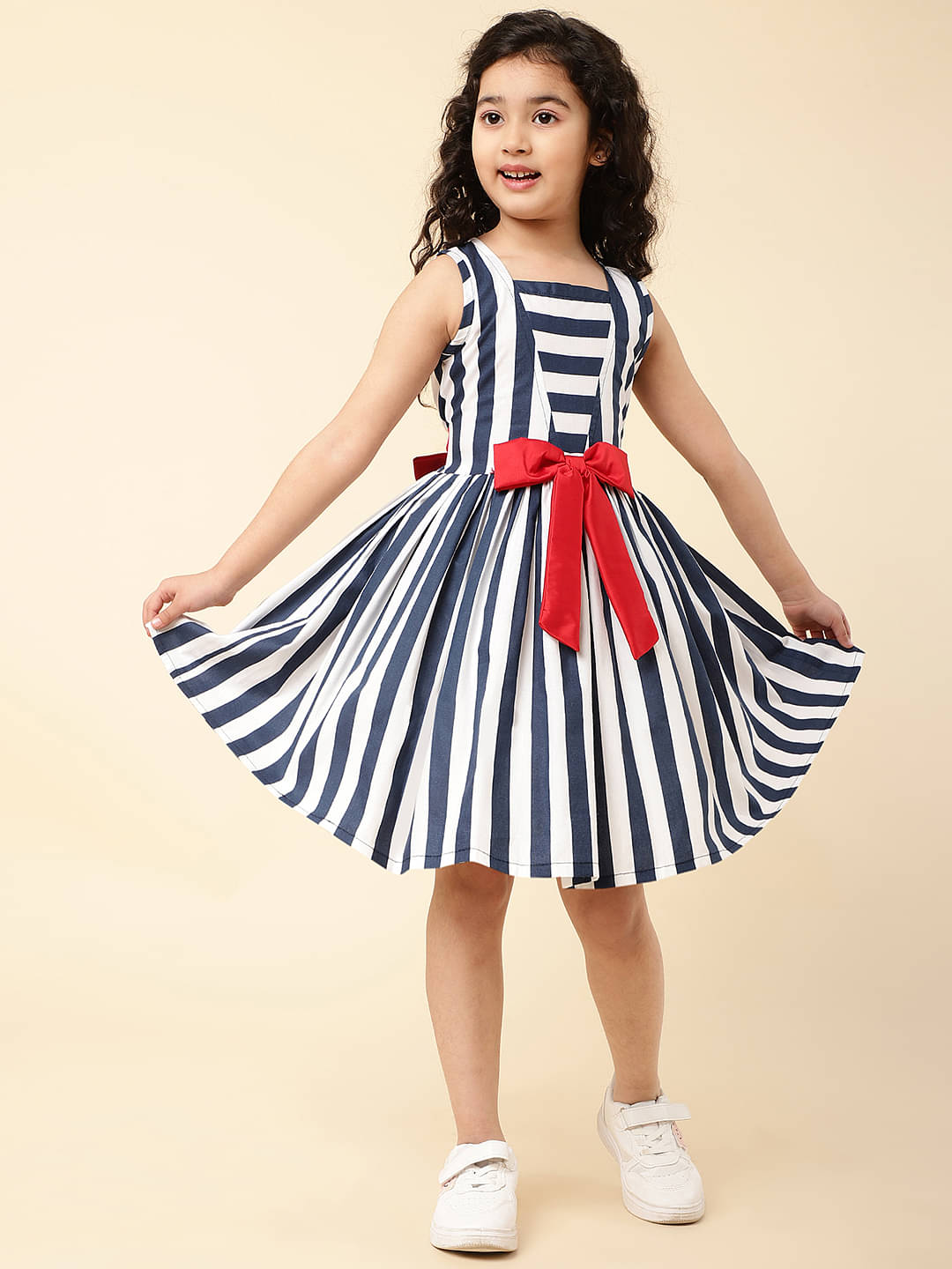     			A.T.U.N. Cotton Fit And Flare Dress For Girls ( Pack of 1 , Navy )