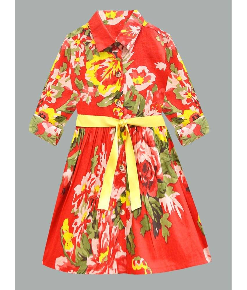     			A.T.U.N. Cotton Shirt Dress For Girls ( Pack of 1 , Red )
