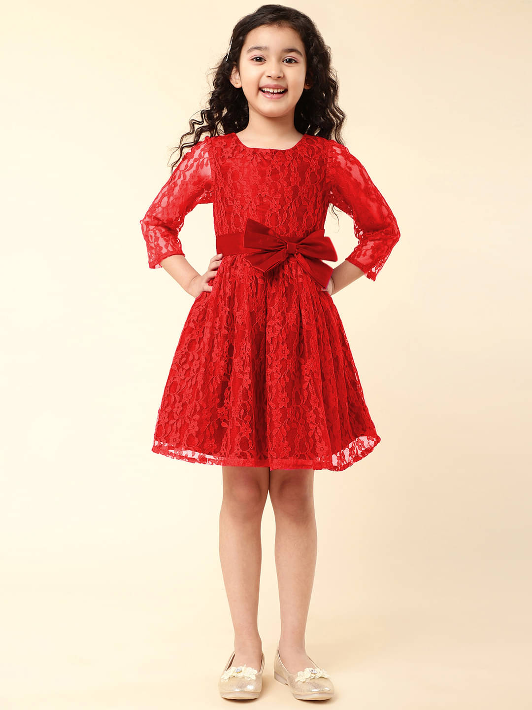     			A.T.U.N. Nylon Fit And Flare Dress For Girls ( Pack of 1 , Red )