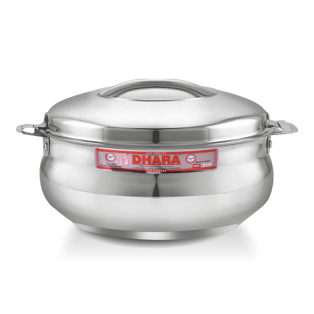 Dhara Stainless Steel Handi 1800 Silver Steel Serve Casserole ( Set of 1 , 1400 mL )