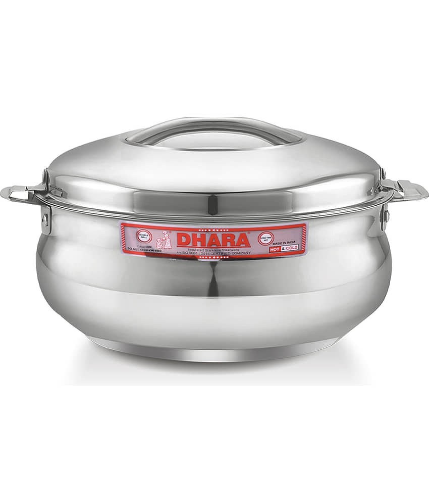 Dhara Stainless Steel Handi 1800 Silver Steel Serve Casserole ( Set of 1 , 1400 mL )