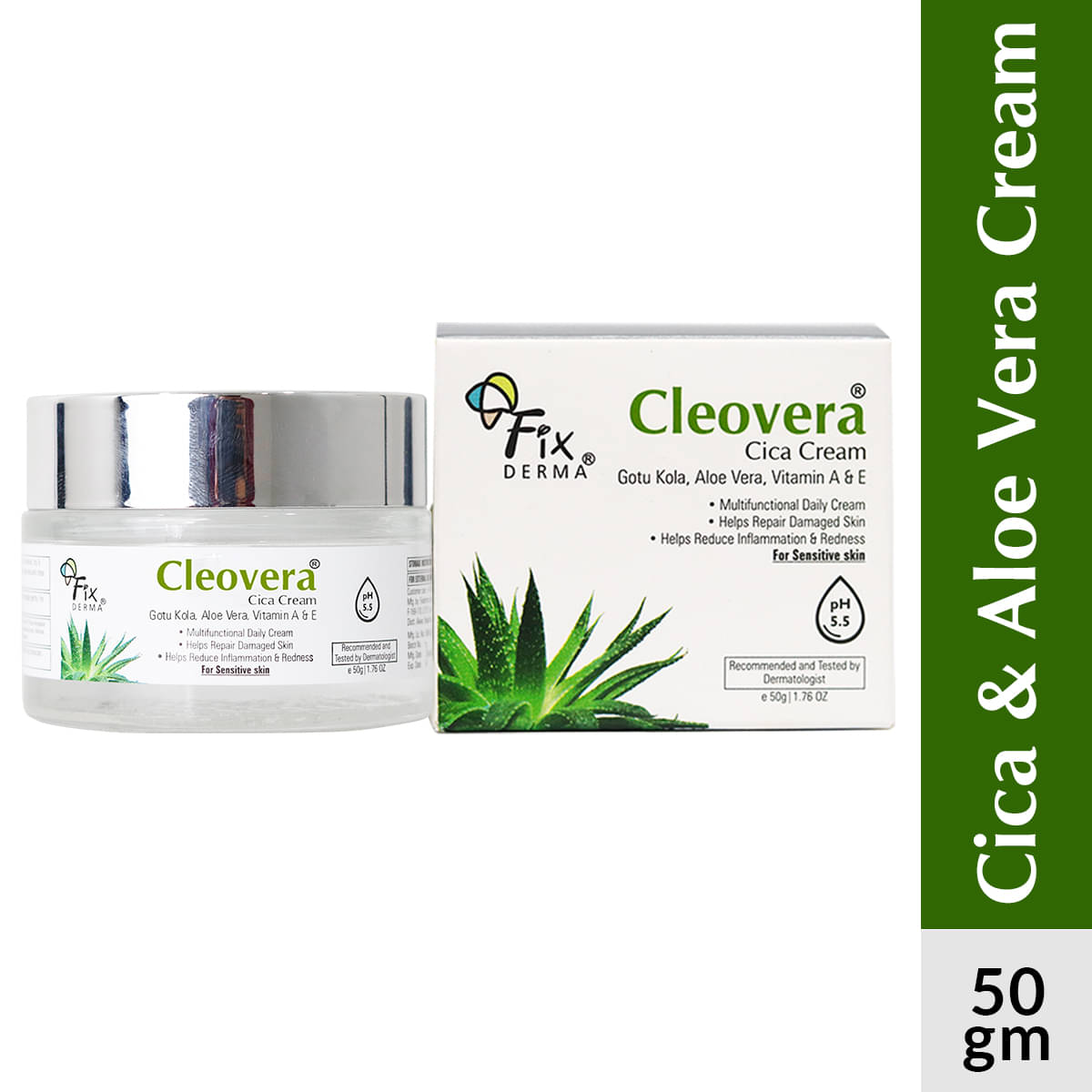     			Fixderma Cleovera Cica Cream with Gotu Kola For Repairs of Sensitive & Damaged Skin 50g,(Pack of 1)