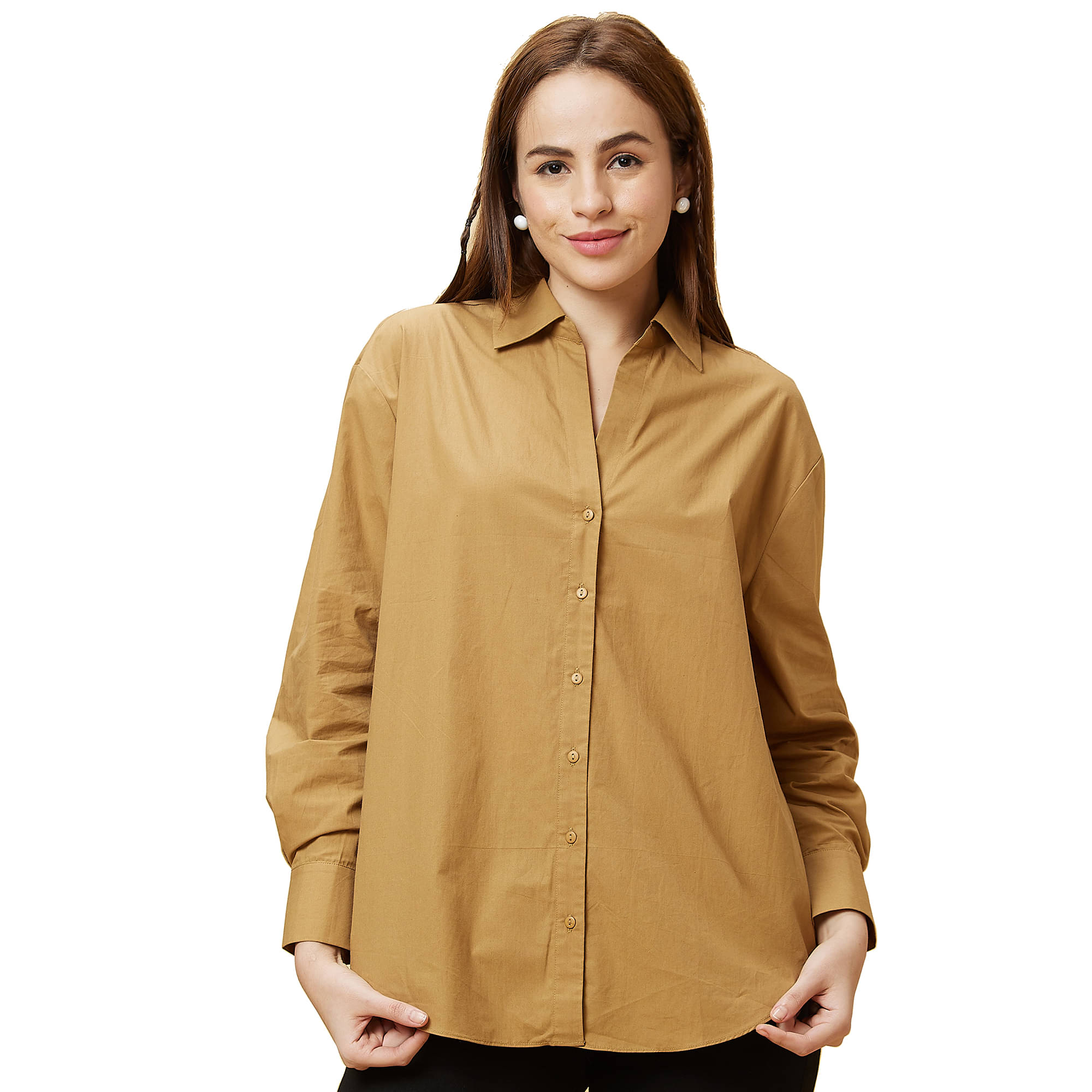     			Globus - Brown Cotton Women's Shirt Style Top ( Pack of 1 )