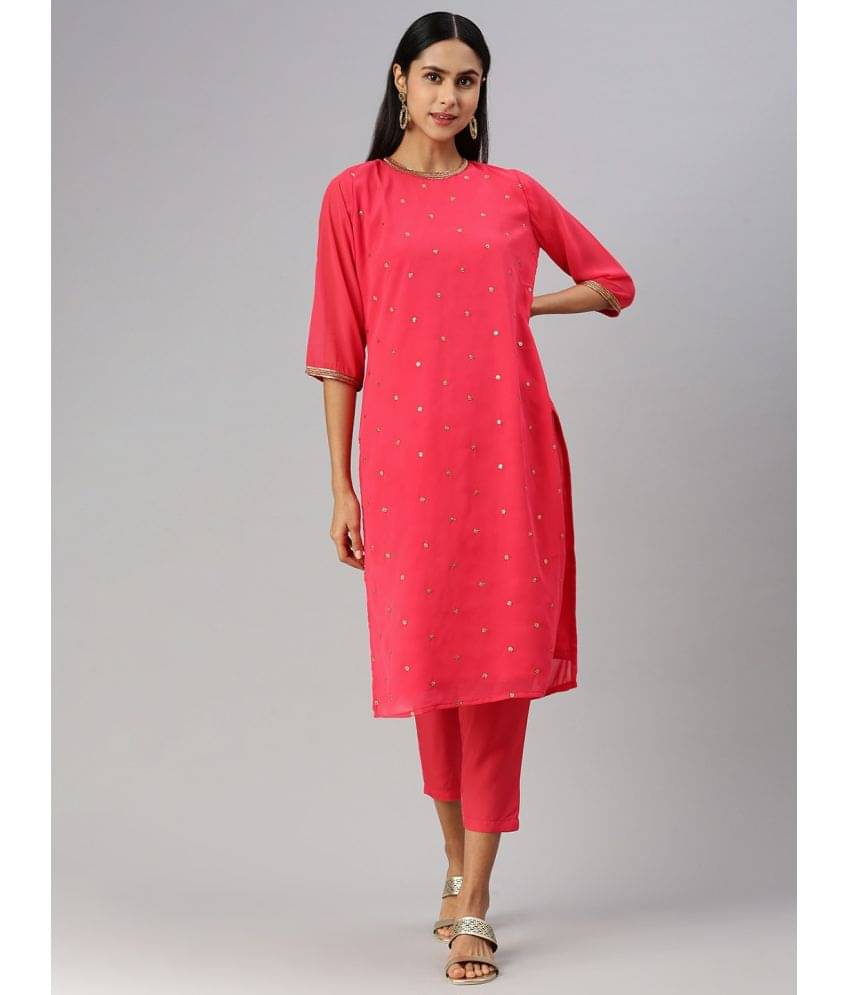 Hritika Georgette Embellished Kurti With Pants Women's Stitched Salwar Suit - Red ( Pack of 1 ) Hritika Georgette Embellished Kurti With Pants Women's Stitched Salwar Suit - Red ( Pack of 1 )