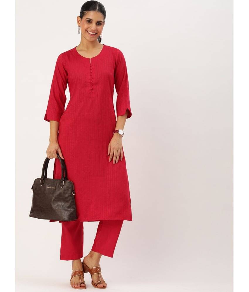     			Hritika Rayon Self Design Kurti With Pants Women's Stitched Salwar Suit - Red ( Pack of 1 )