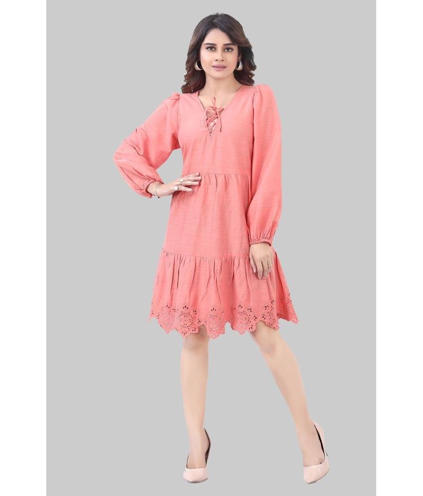     			JVNINE Women Rayon Cut Outs Fit & Flare Dress ( Pink )