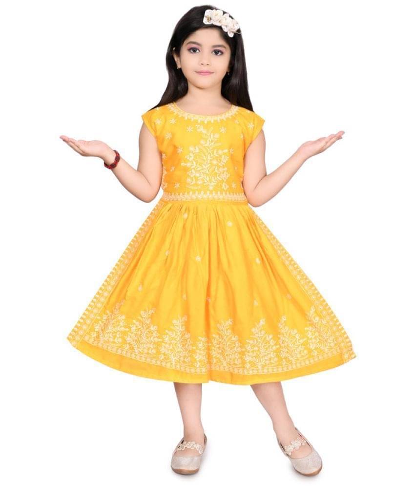     			M. MONGELA DRESSES Cotton Blend Frock For Girls ( Pack of 1 , Yellow )
