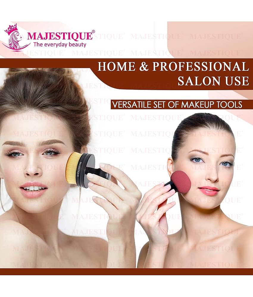 Majestique Blender Beauty Foundation Sponge & Professional Flat Round Shaped Blender Brush Pack of 2