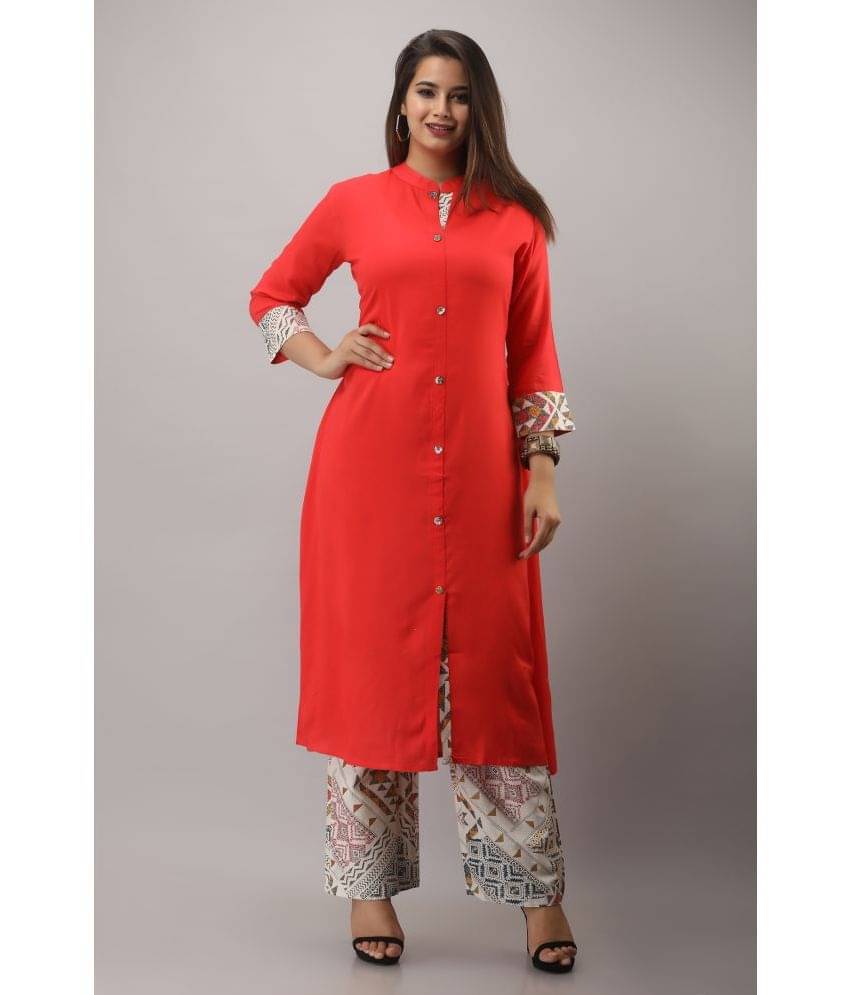 MAUKA Rayon Solid Kurti With Palazzo Women's Stitched Salwar Suit - Red ( Pack of 1 ) MAUKA Rayon Solid Kurti With Palazzo Women's Stitched Salwar Suit - Red ( Pack of 1 )