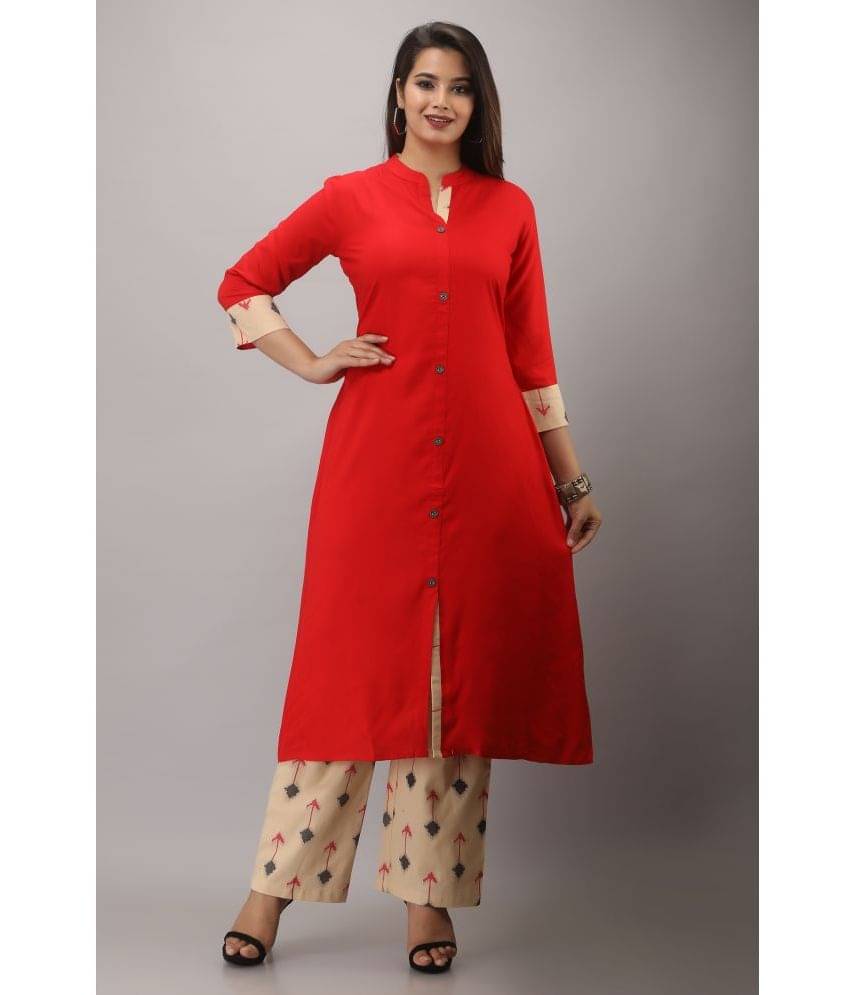     			MAUKA Rayon Solid Kurti With Palazzo Women's Stitched Salwar Suit - Red ( Pack of 1 )