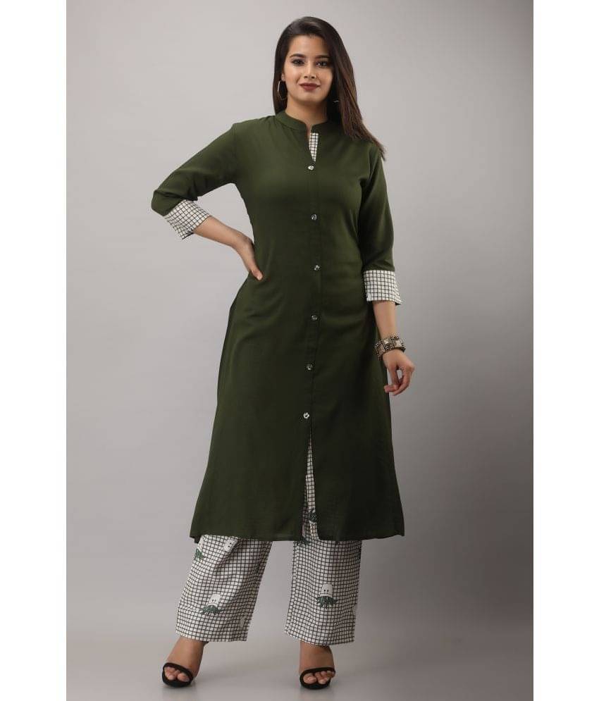 MAUKA Rayon Solid Kurti With Palazzo Women's Stitched Salwar Suit - Green ( Pack of 1 ) MAUKA Rayon Solid Kurti With Palazzo Women's Stitched Salwar Suit - Green ( Pack of 1 )