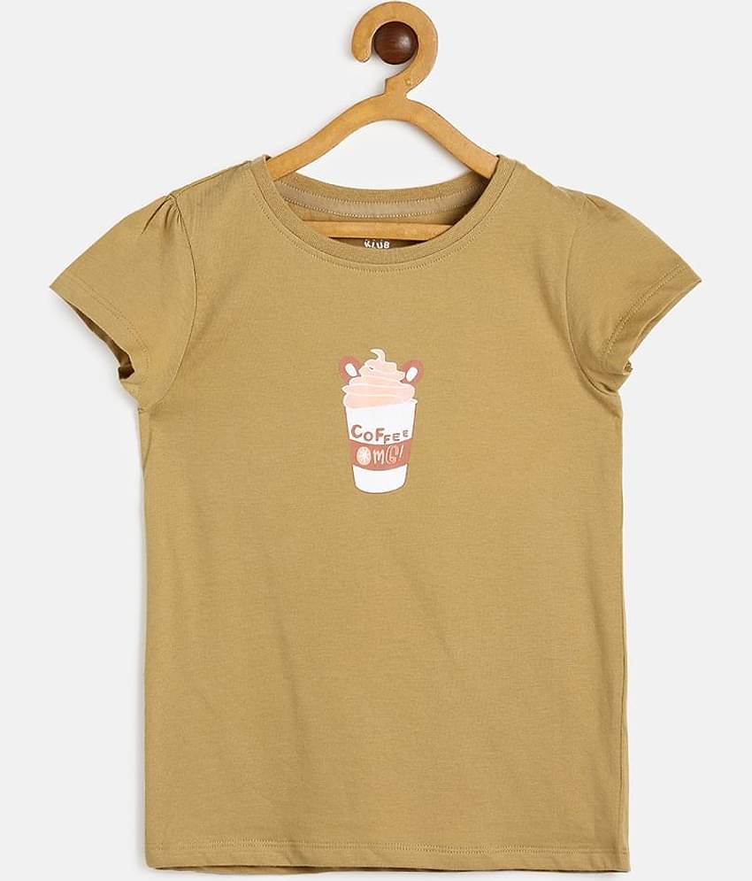 MINI KLUB Pack of 1 Girls 100% Cotton T-Shirt ( Brown )