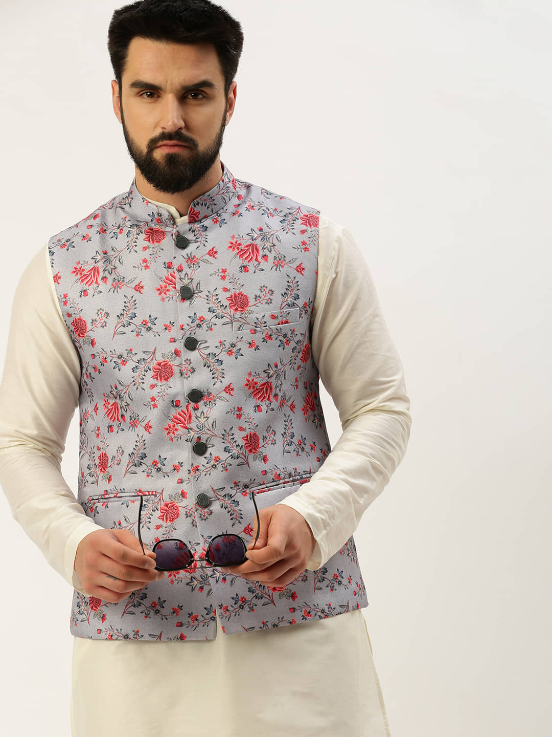Showoff - Grey Cotton Blend Men's Nehru Jacket ( Pack of 1 ) - Jackets & Coats | Buy online on ZillyBuy