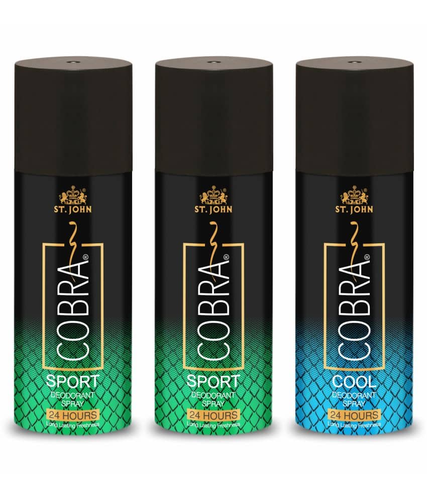 ST.JOHN Cobra Sport 150ml*2 & Cool 150ml Deodorant Spray for Men (450ml) Pack of 3