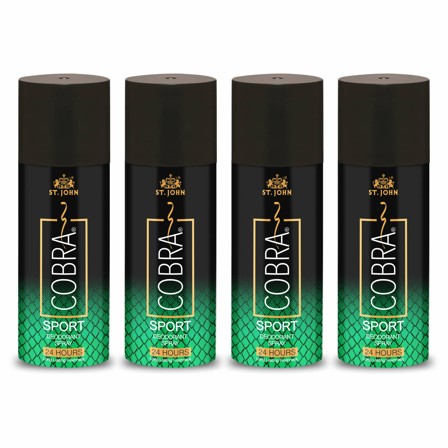 ST.JOHN Cobra Sport Long lasting Deodorant Spray for Men 150ml Each (600ml) - Pack of 4