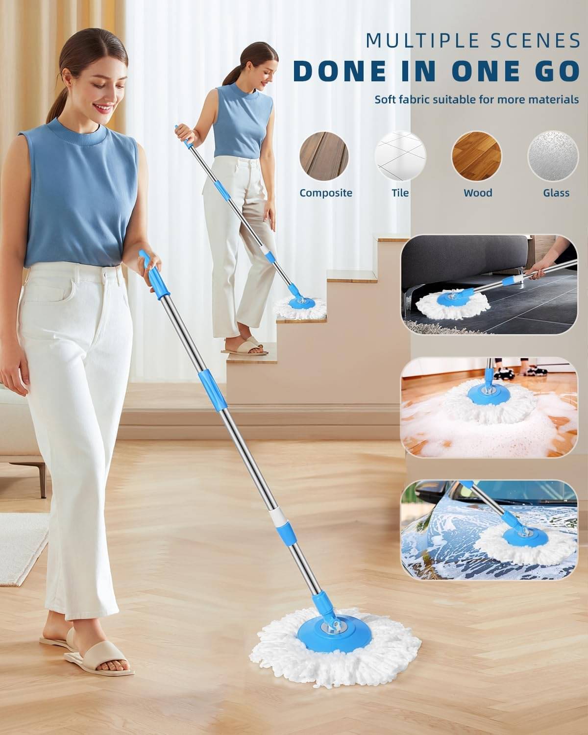 TINUMS - Handle Mop ( Extendable Mop Handle with 360 Degree Movement ) TINUMS - Handle Mop ( Extendable Mop Handle with 360 Degree Movement )