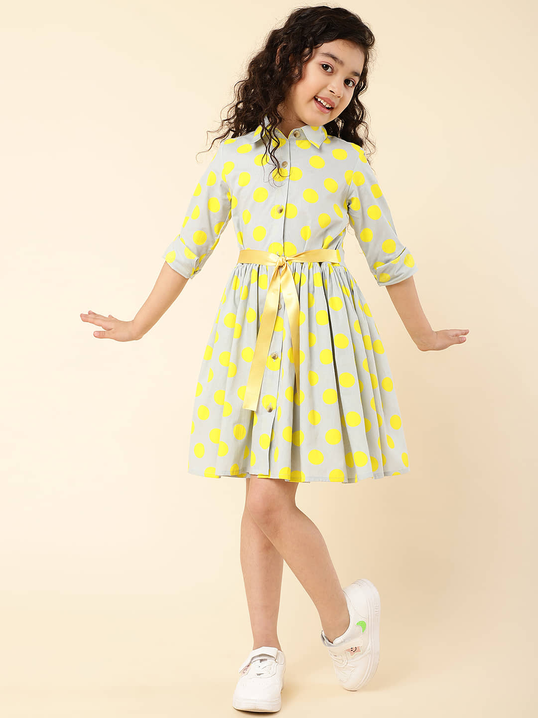 A.T.U.N. Cotton Shirt Dress For Girls ( Pack of 1 , Blue )