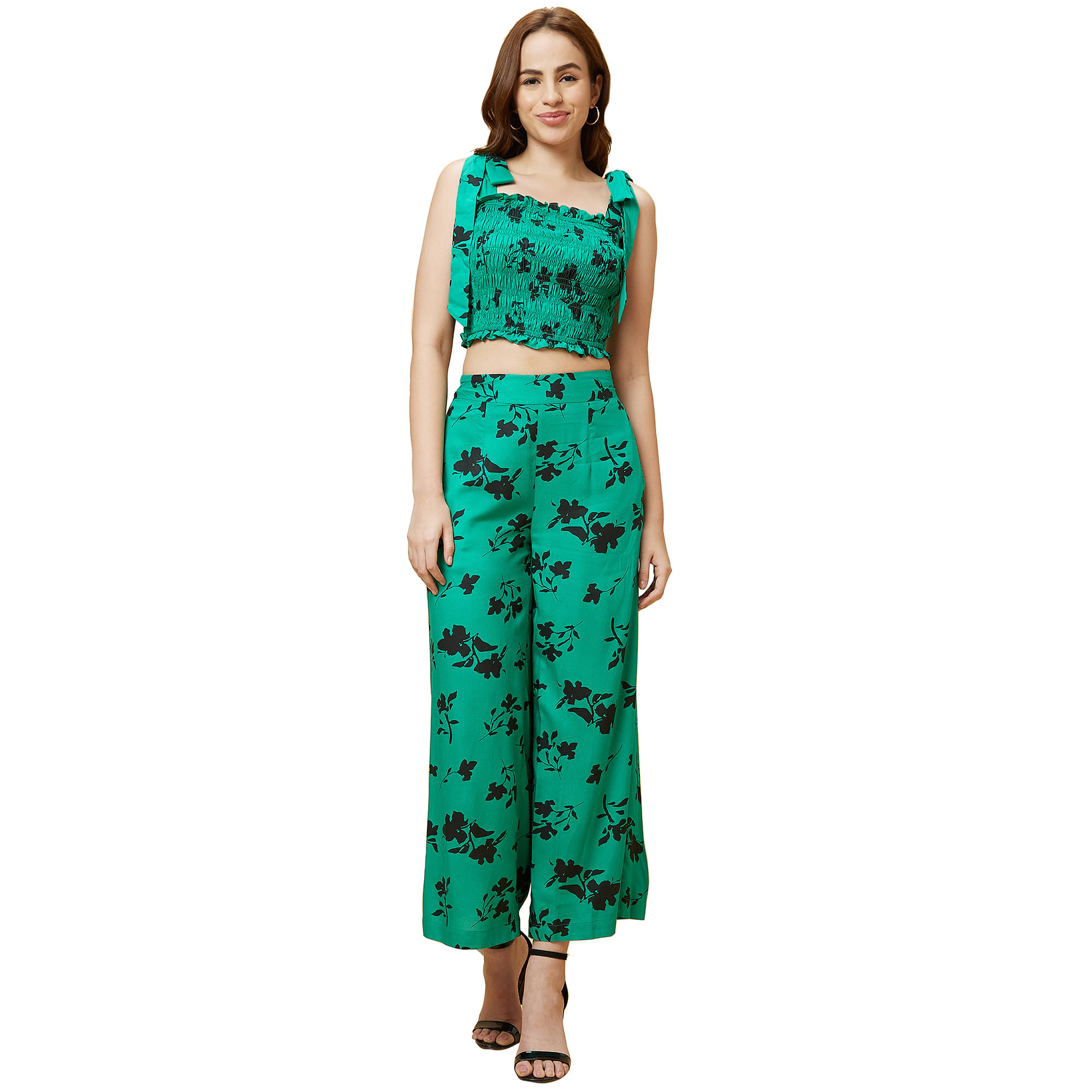     			Globus Women Printed Top With Palazzos Co-Ord Set ( Green )