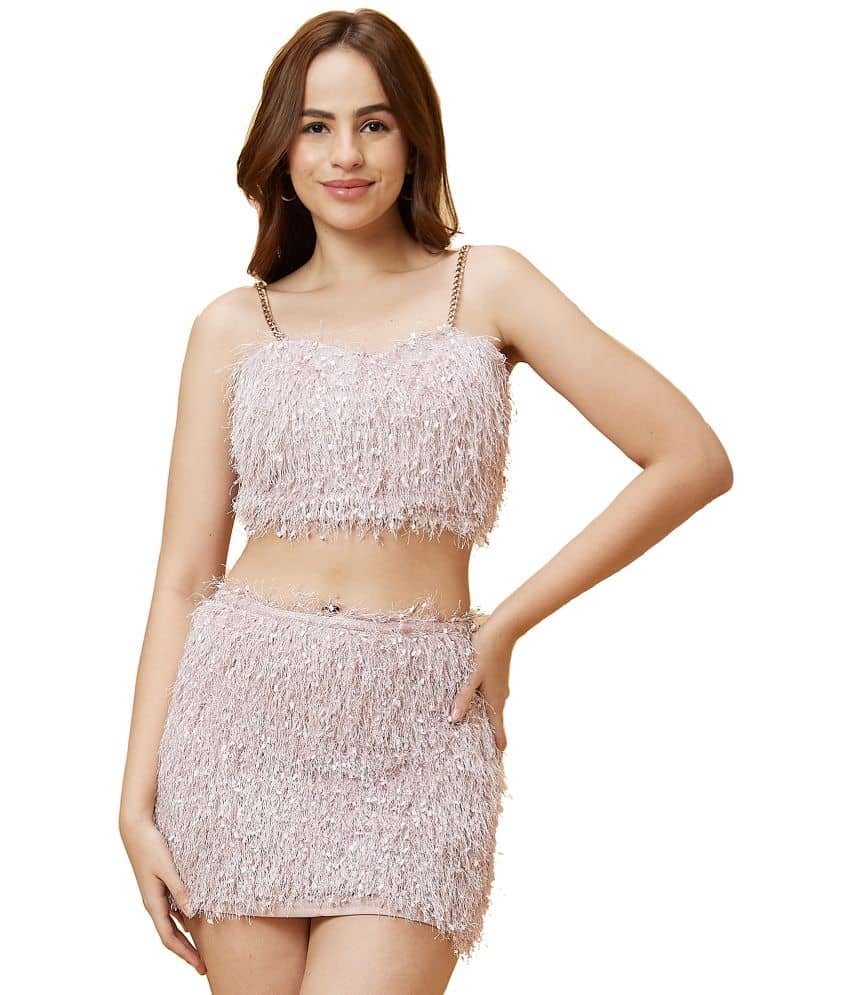 Globus Women Self Design Top With Skirt Co-Ord Set ( Pink )