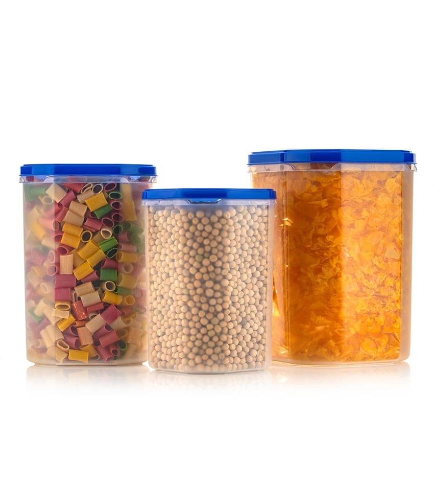     			iview kitchenware Grocery/Dal/Pasta Polyproplene Navy Blue Dal Container ( Set of 3 )