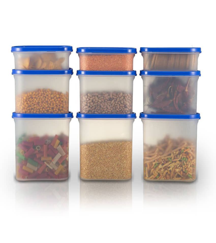 iview kitchenware - Grocery/Food/Pasta Plastic Navy Blue Dal Container ( Set of 9 )