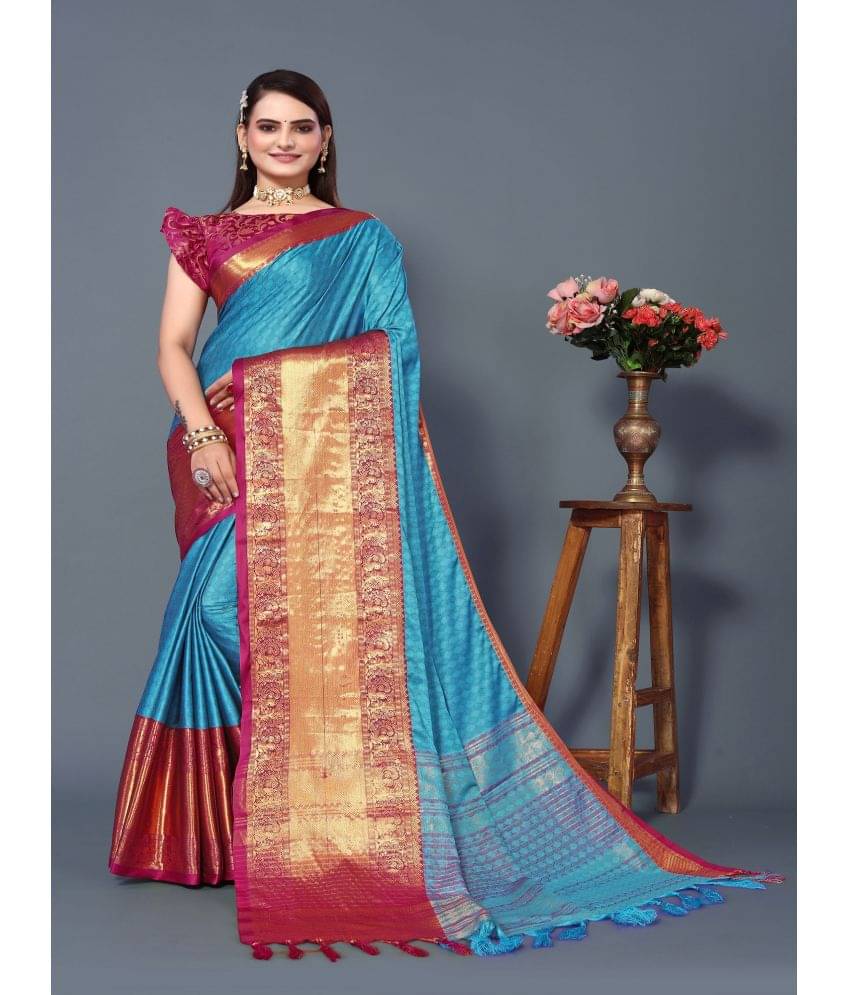     			JULEE Silk Embroidered Saree With Unstitched Blouse Piece ( Blue )