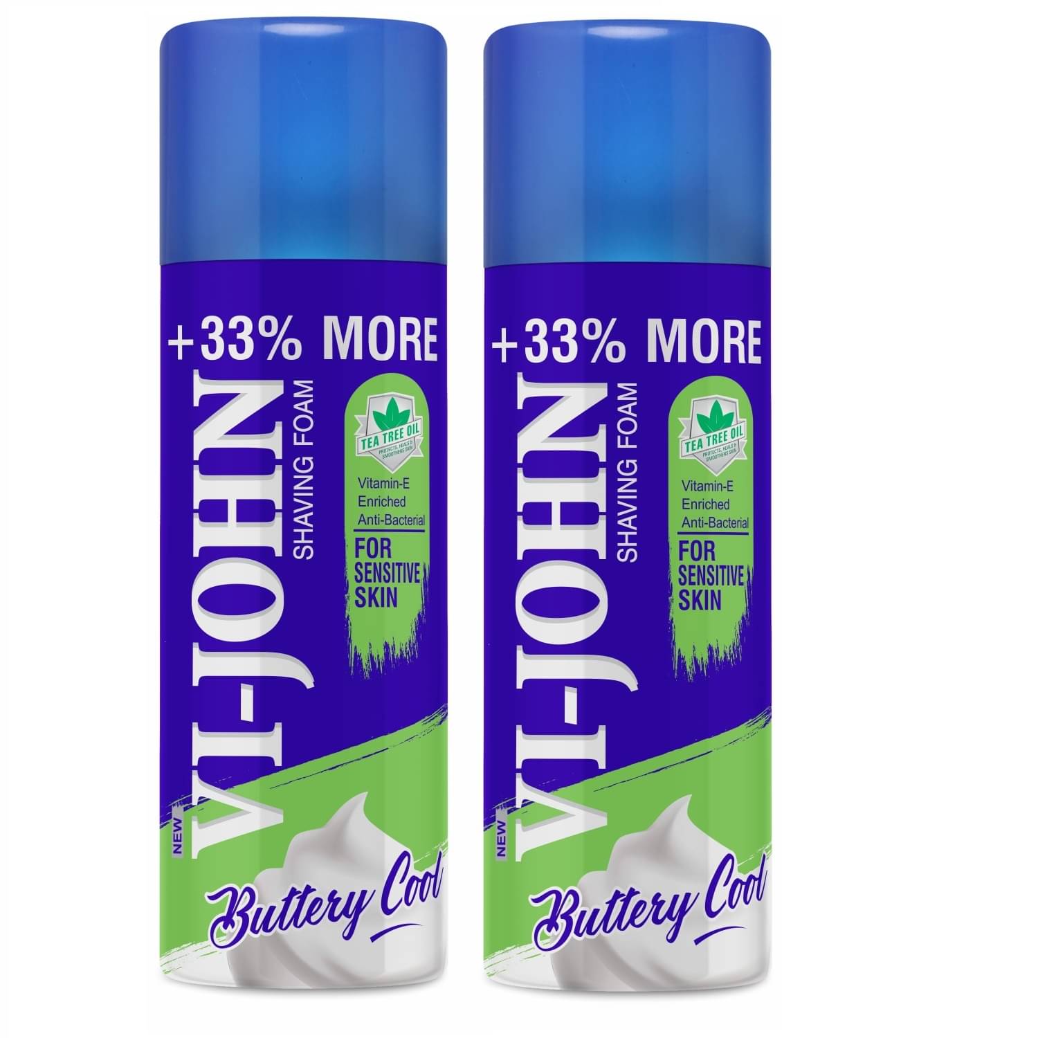     			VI-JOHN Sensitive Skin Shaving Foam Enriched With Vitamin E , Tea Tree Oil 400g (800g)- Pack of 2
