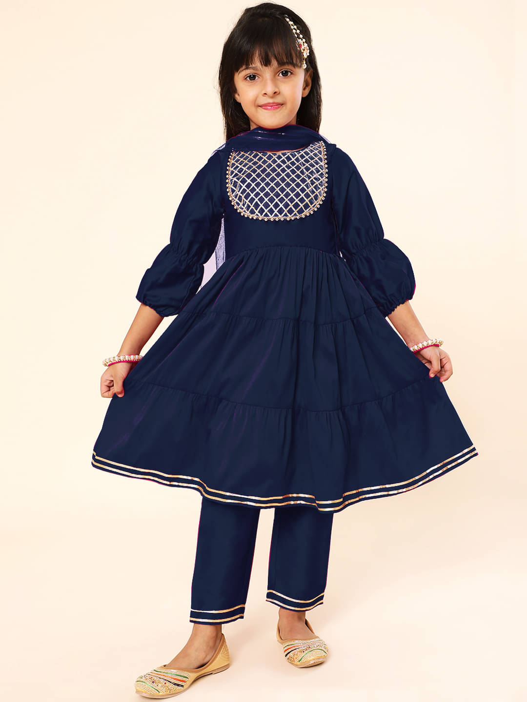     			A.T.U.N. Girls Polyester Kurta and Pant Set ( Pack of 1 , Navy Blue )