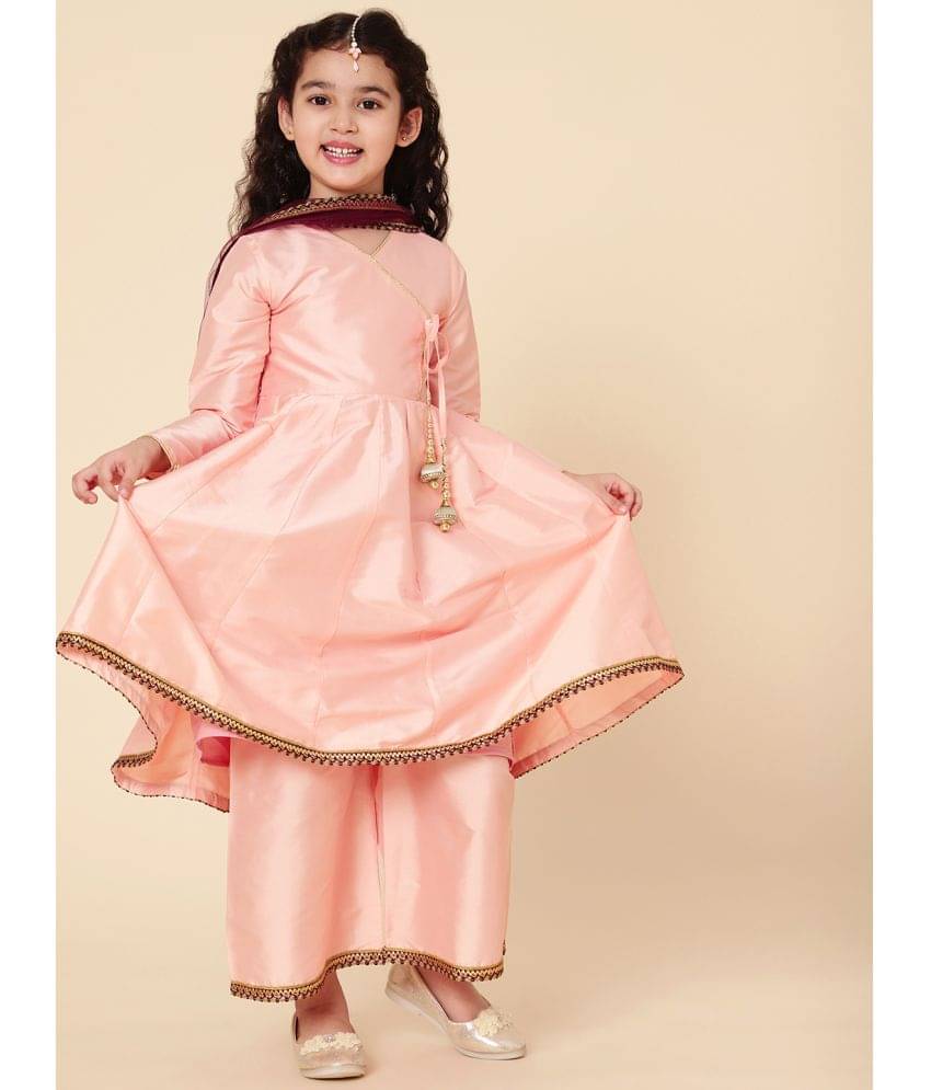     			A.T.U.N. Girls Polyester Kurta and Trousers Set ( Pack of 1 , Peach )