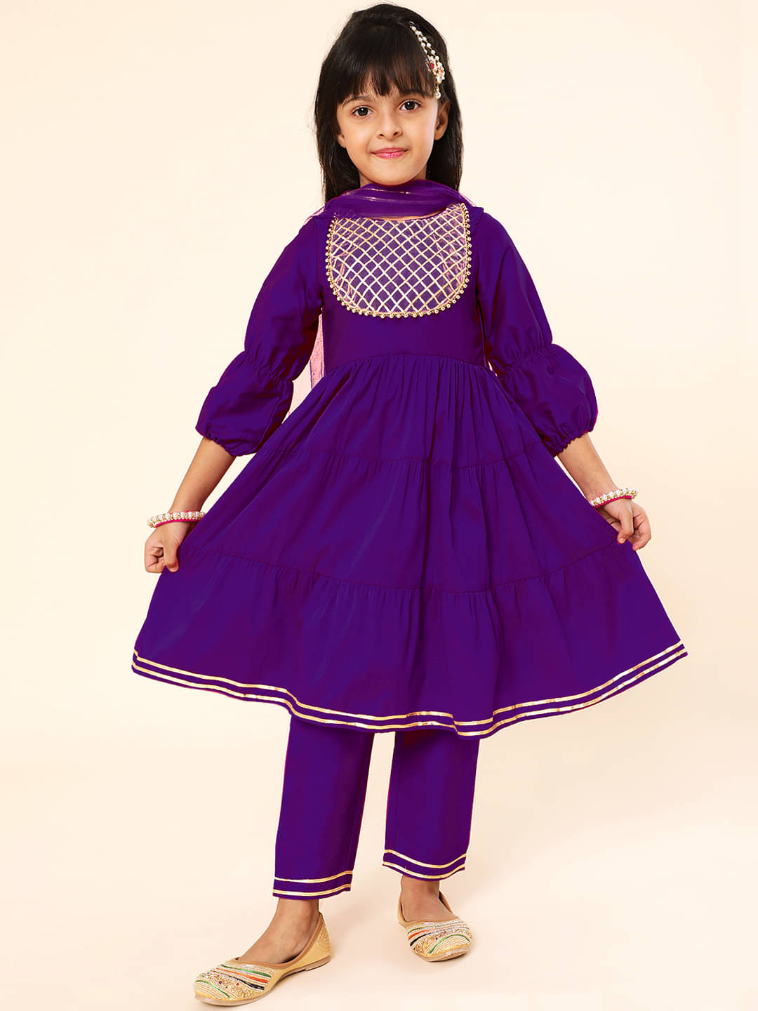     			A.T.U.N. Girls Polyester Kurta and Pant Set ( Pack of 1 , Purple )