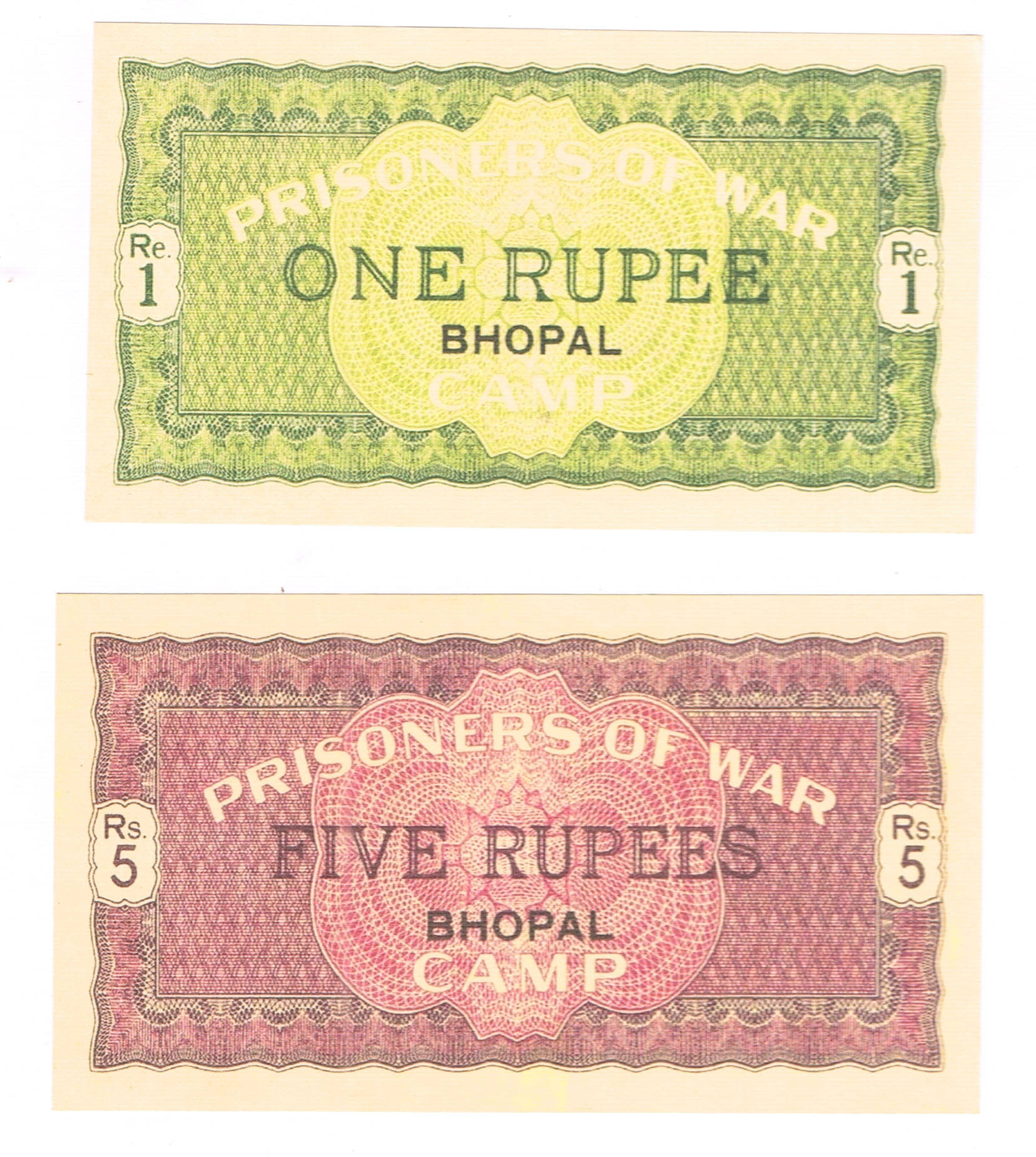 Currency bazaar Set of 2 British India POW 1Rupee & 5 Rupees Bhopal Issue Note coupon only for school Exhibition & collection. Currency bazaar Set of 2 British India POW 1Rupee & 5 Rupees Bhopal Issue Note coupon only for school Exhibition & collection.