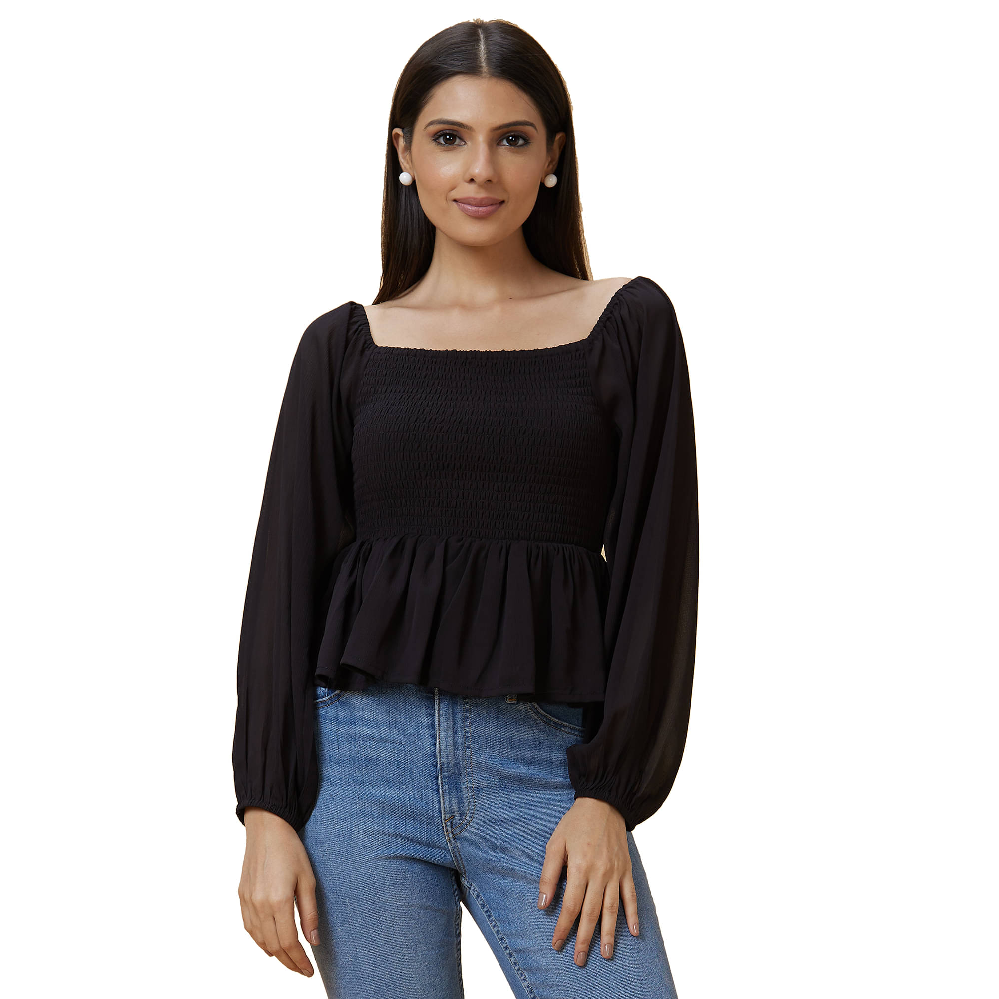 Globus Black Polyester Women's Peplum Top ( Pack of 1 ) Globus Black Polyester Women's Peplum Top ( Pack of 1 )
