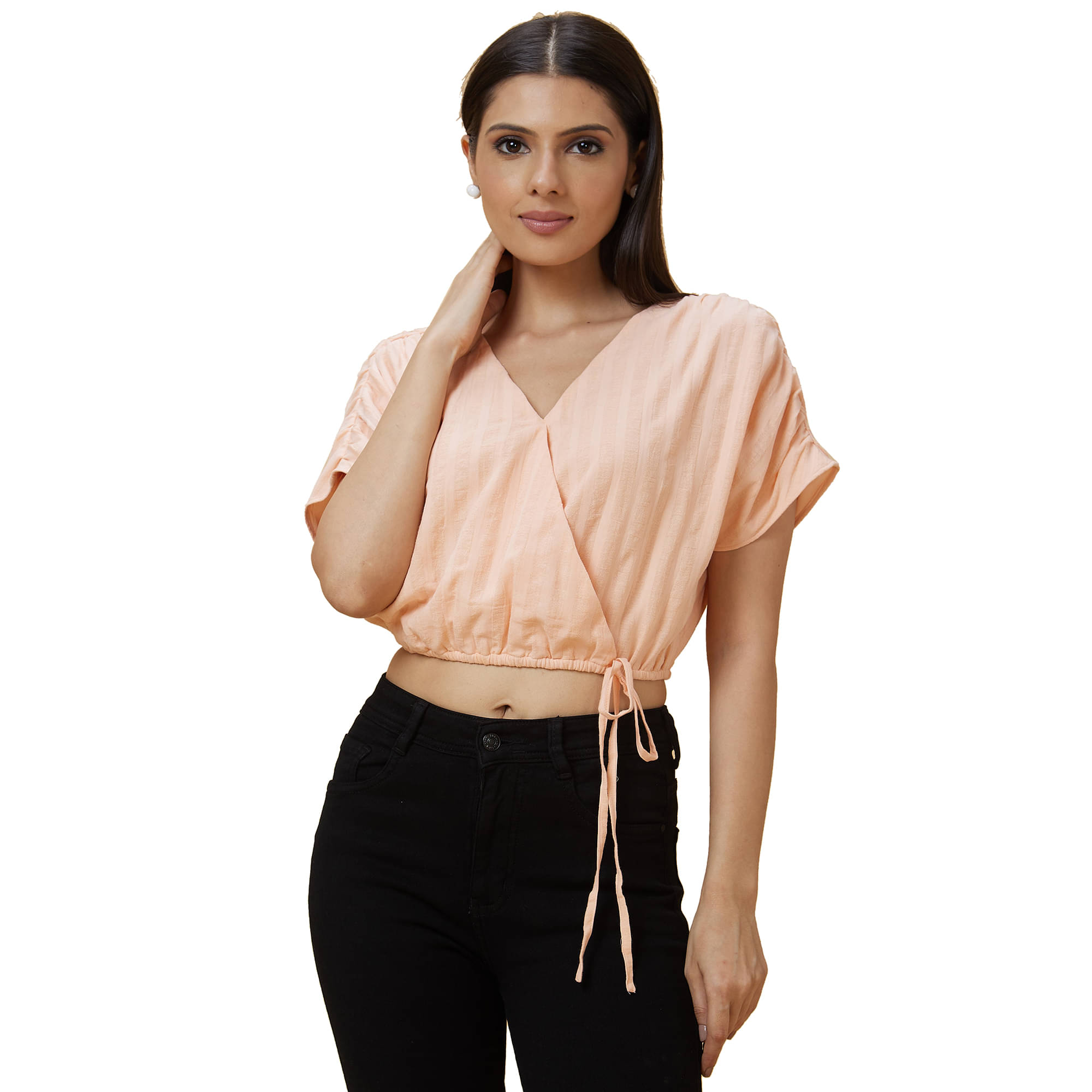 Globus Peach Cotton Women's Crop Top ( Pack of 1 )     			Globus Peach Cotton Women's Crop Top ( Pack of 1 )