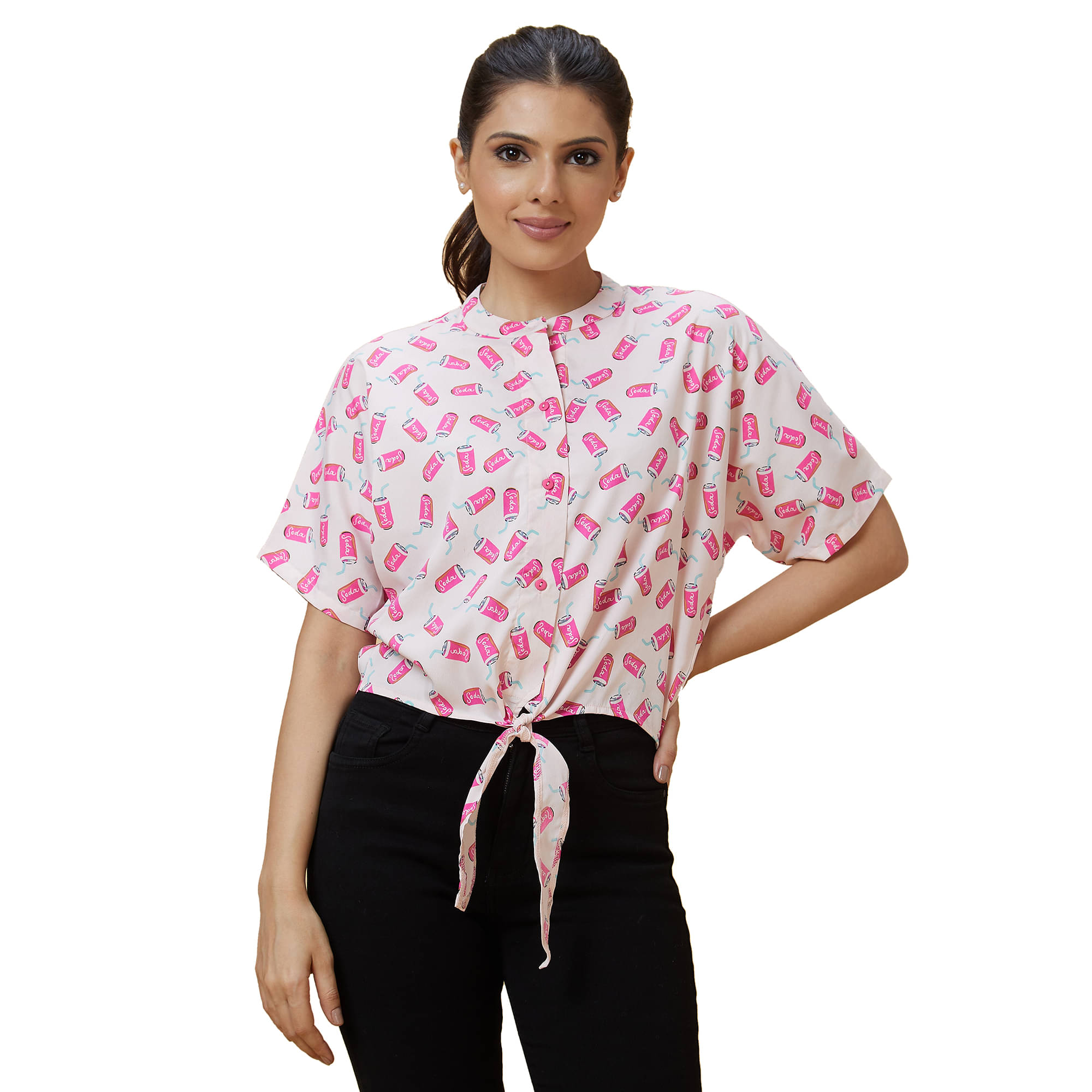 Globus Pink Polyester Women's Knot Front Top ( Pack of 1 ) Globus Pink Polyester Women's Knot Front Top ( Pack of 1 )