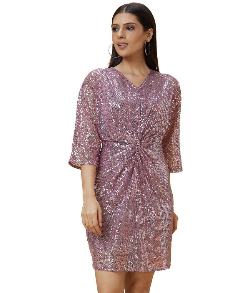     			Globus Polyester Embellished Above Knee Women's Shirt Dress - Pink ( Pack of 1 )