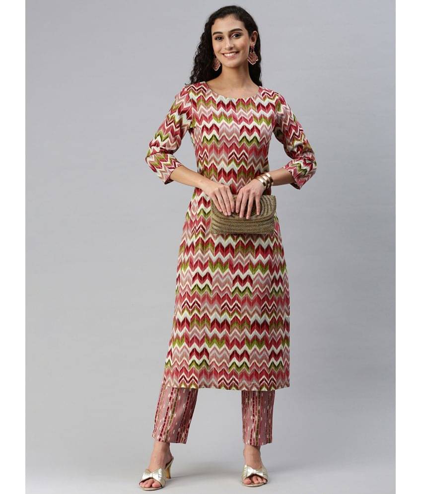     			Hritika Rayon Printed Kurti With Pants Women's Stitched Salwar Suit - Multicoloured ( Pack of 1 )