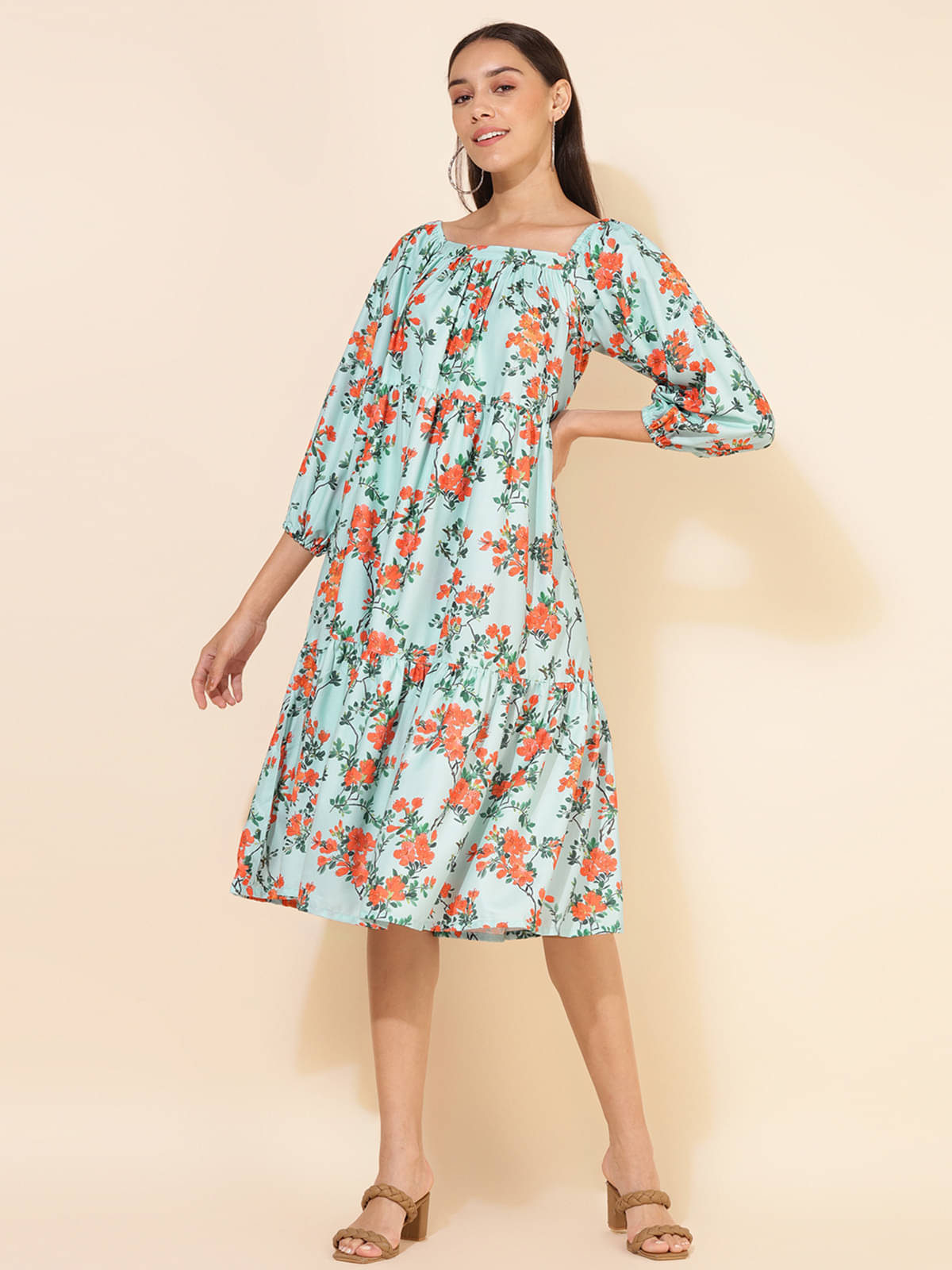     			Janasya Women Polyester Printed Fit & Flare Dress ( Blue )
