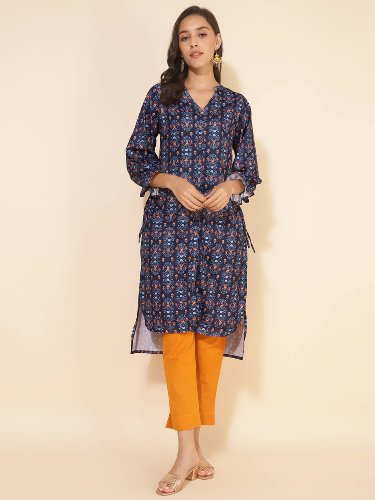 Janasya Polyester Printed Straight Women's Kurti - Blue ( Pack of 1 ) - Kurtis, Tunics | Buy online on ZillyBuy