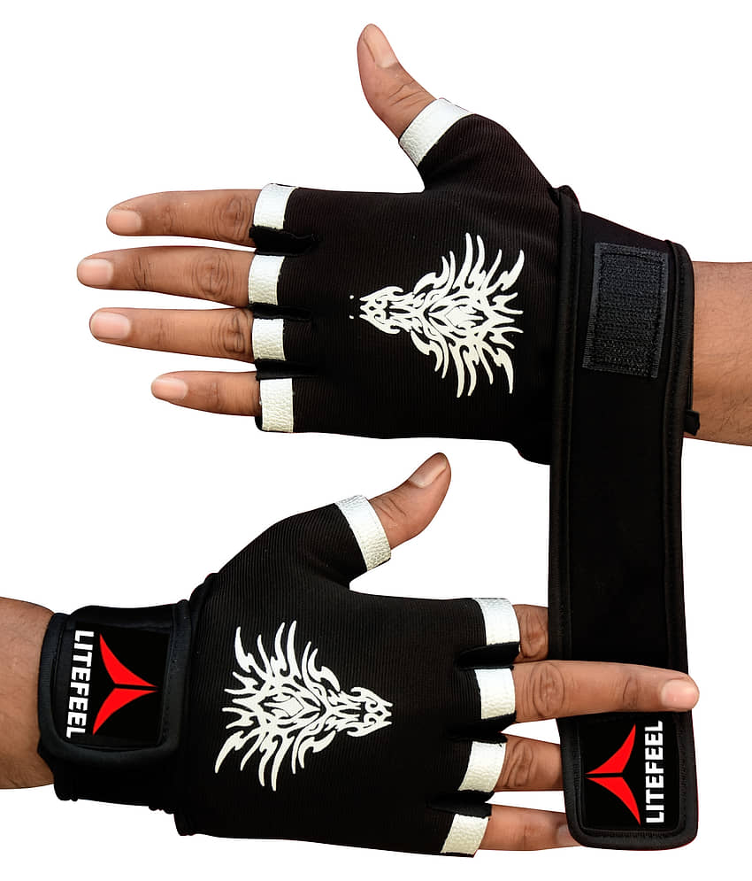LITE FEEL - 26Black Glove Unisex Polyester Gym Gloves For Professional Fitness Training and Workout With Half-Finger Length - Sports and Fitness Equipment | Buy online on ZillyBuy
