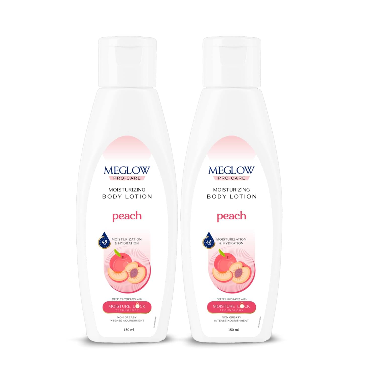     			Meglow Peach Body Lotion for dry skin Provides 48 hours of Moisturization 150ml ( Pack Of 2 )