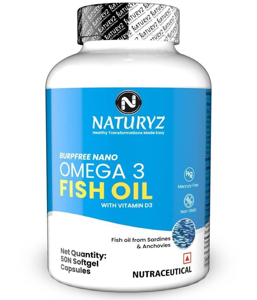 NATURYZ BURPFREE OMEGA 3 Fish Oil 2000 Mg with Vitamin D3 for Skin, Eyes, Heart & Brain -50 Softgels NATURYZ BURPFREE OMEGA 3 Fish Oil 2000 Mg with Vitamin D3 for Skin, Eyes, Heart & Brain -50 Softgels