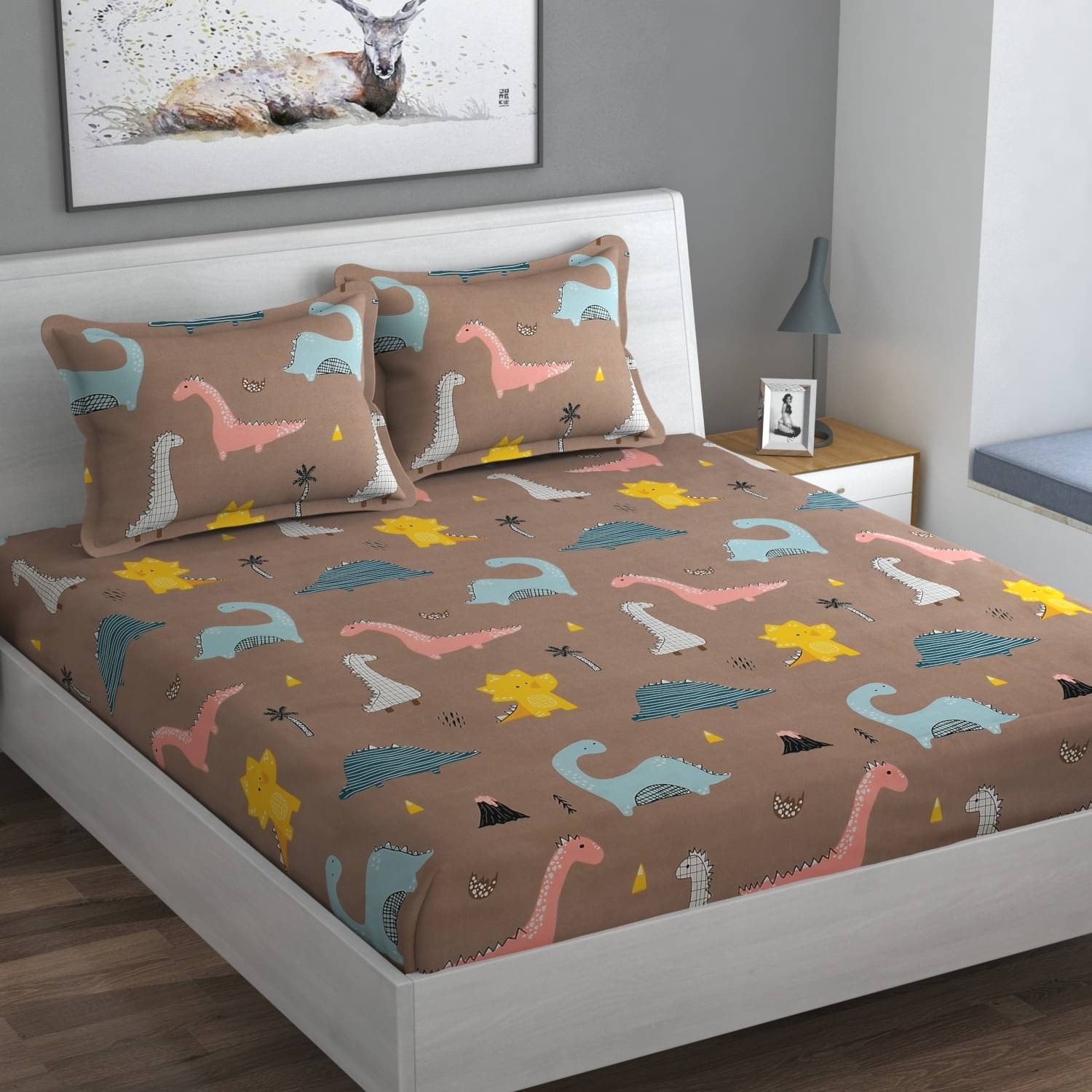     			Nirwana Decor Microfibre Abstract 1 Bedsheet with 2 Pillow Covers - Brown