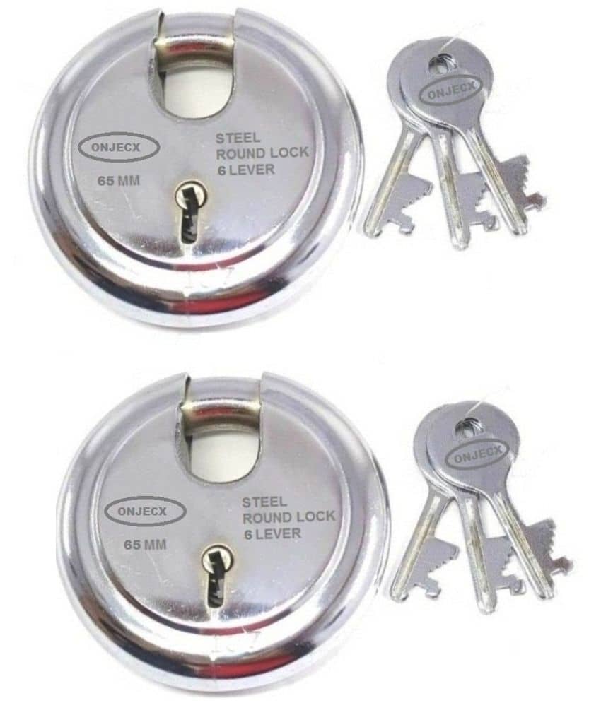 OJASS Steel High Quality Primium Range Lock 6 Levers 65 mm Heavy Duty Padlock , Sutter Lock, Round Lock Long Life Durable with 3 Keys for Main Gate, Office Door, Shop Shutter, Pack of 2 pcs (RPLL652)