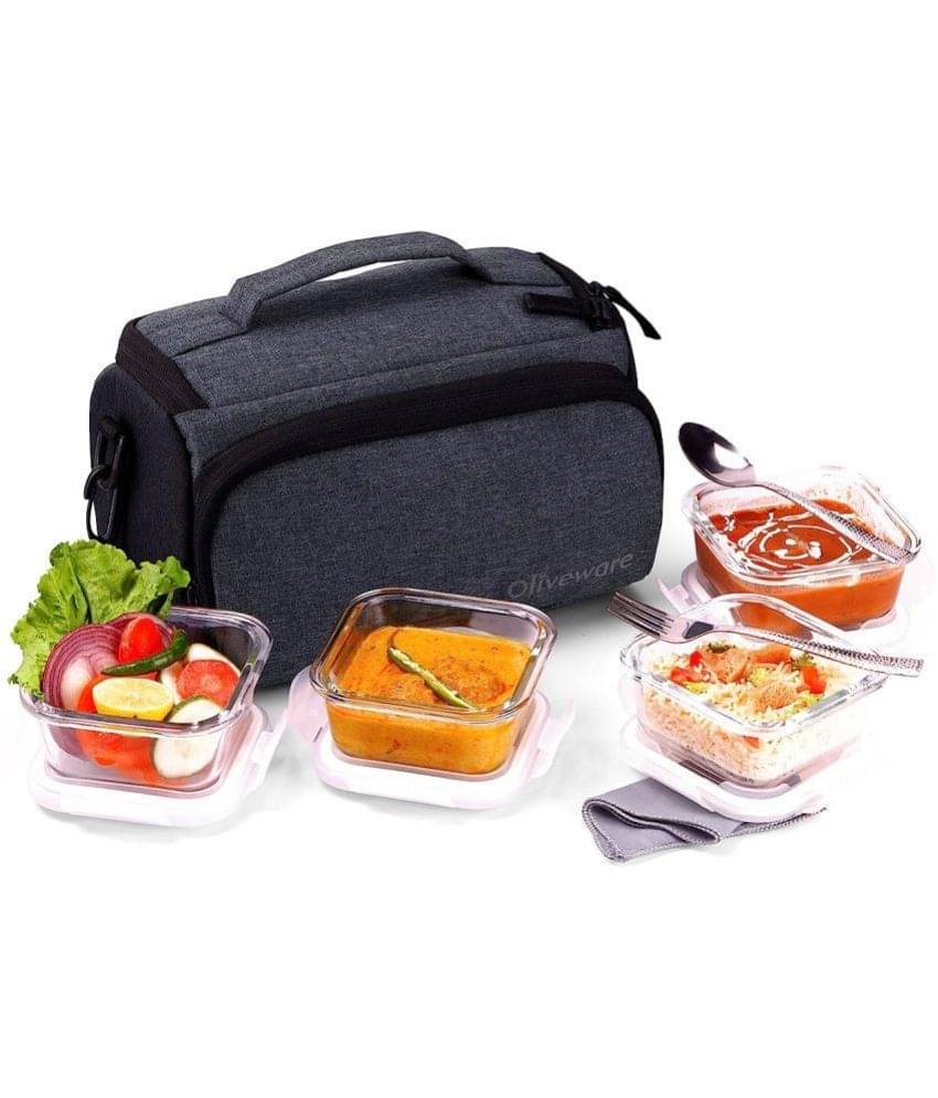     			Oliveware Elite Square Glass Lunch Box 4 - Container ( Pack of 1 )