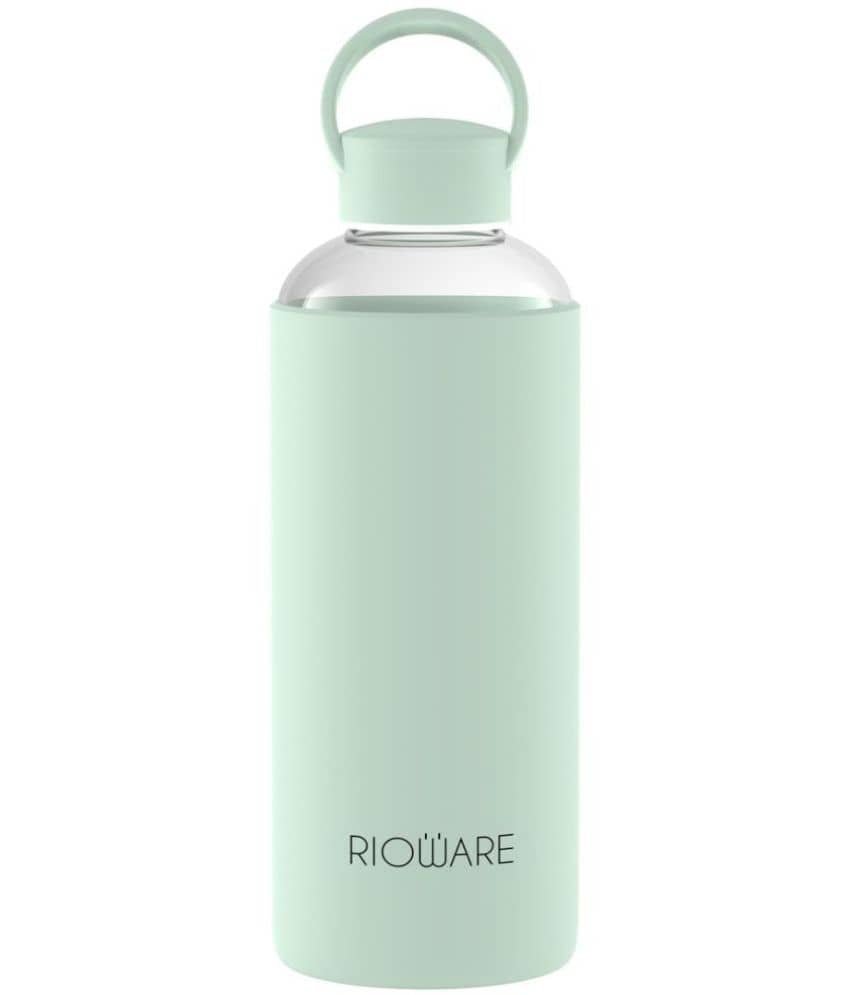 Rioware Aquashot Borosilicate Glass Water Bottle Green Water Bottle 750 mL ( Set of 1 )